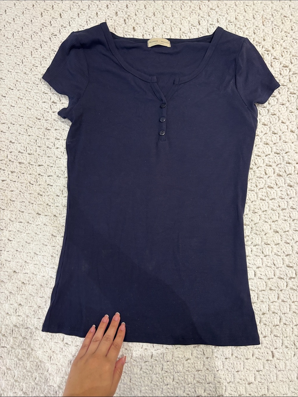 Women’s Short Sleeve Ribbed Henley Tee - Deep Navy